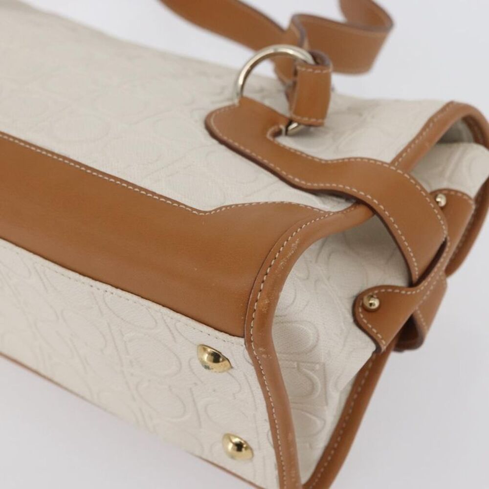 Salvatore Ferragamo Gancini Top Handle Canvas White Pvc Handbag - Picture 11 of 16